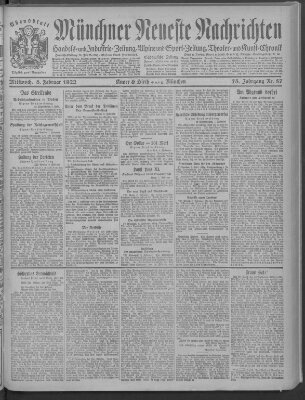 Münchner neueste Nachrichten Mittwoch 8. Februar 1922