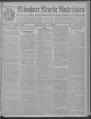 Münchner neueste Nachrichten Dienstag 14. Februar 1922