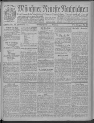 Münchner neueste Nachrichten Donnerstag 16. Februar 1922