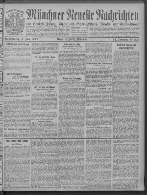 Münchner neueste Nachrichten Donnerstag 2. Juni 1921