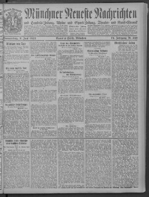 Münchner neueste Nachrichten Donnerstag 9. Juni 1921