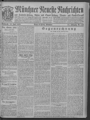 Münchner neueste Nachrichten Mittwoch 15. Juni 1921