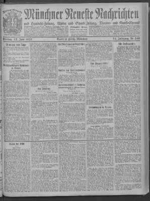 Münchner neueste Nachrichten Freitag 17. Juni 1921