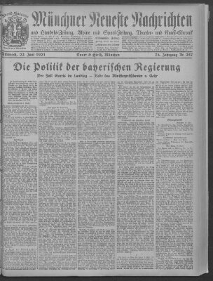 Münchner neueste Nachrichten Mittwoch 22. Juni 1921