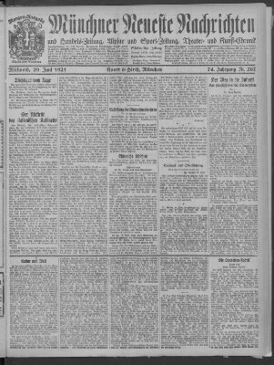 Münchner neueste Nachrichten Mittwoch 29. Juni 1921