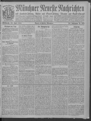 Münchner neueste Nachrichten Mittwoch 29. Juni 1921