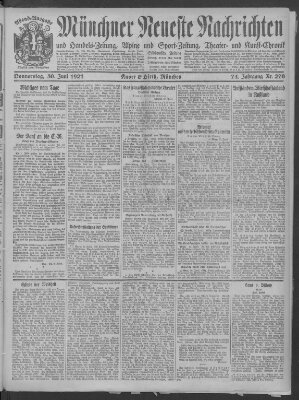 Münchner neueste Nachrichten Donnerstag 30. Juni 1921