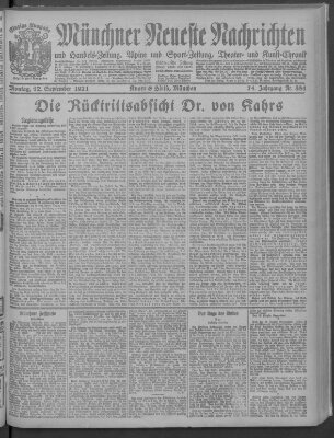 Münchner neueste Nachrichten Montag 12. September 1921