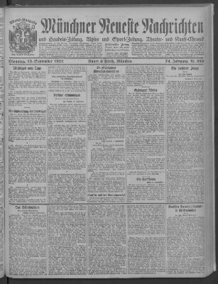 Münchner neueste Nachrichten Dienstag 13. September 1921