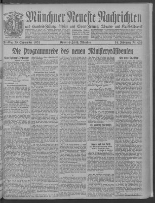 Münchner neueste Nachrichten Freitag 23. September 1921