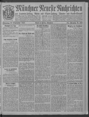 Münchner neueste Nachrichten Dienstag 27. September 1921