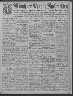 Münchner neueste Nachrichten Dienstag 27. September 1921