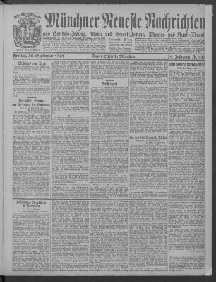 Münchner neueste Nachrichten Freitag 30. September 1921