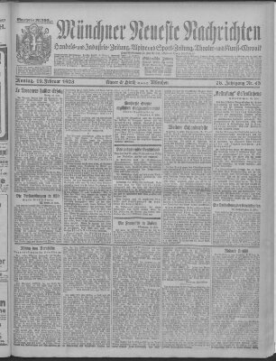 Münchner neueste Nachrichten Montag 19. Februar 1923