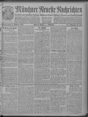 Münchner neueste Nachrichten Donnerstag 6. Oktober 1921