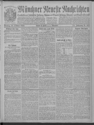 Münchner neueste Nachrichten Montag 31. Oktober 1921