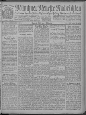 Münchner neueste Nachrichten Montag 7. November 1921