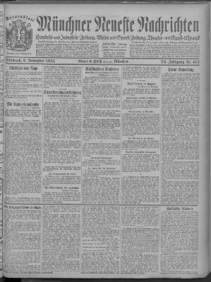 Münchner neueste Nachrichten Mittwoch 9. November 1921