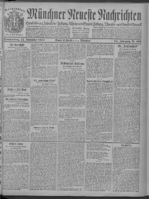 Münchner neueste Nachrichten Donnerstag 24. November 1921