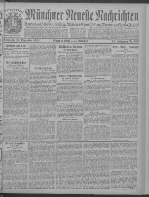 Münchner neueste Nachrichten Mittwoch 30. November 1921