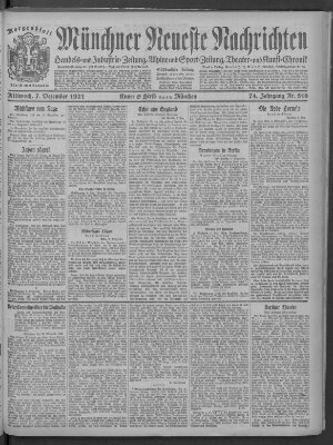 Münchner neueste Nachrichten Mittwoch 7. Dezember 1921