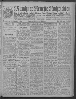 Münchner neueste Nachrichten Donnerstag 8. Dezember 1921