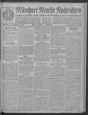 Münchner neueste Nachrichten Samstag 10. Dezember 1921