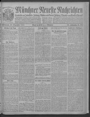 Münchner neueste Nachrichten Mittwoch 21. Dezember 1921