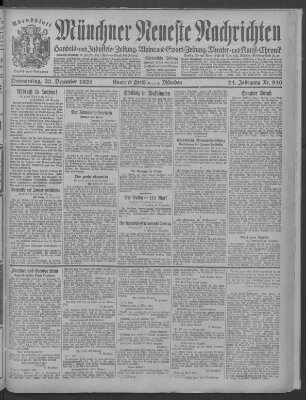 Münchner neueste Nachrichten Donnerstag 22. Dezember 1921