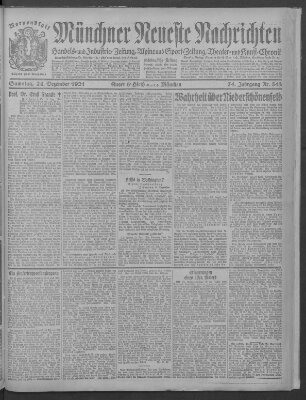 Münchner neueste Nachrichten Samstag 24. Dezember 1921