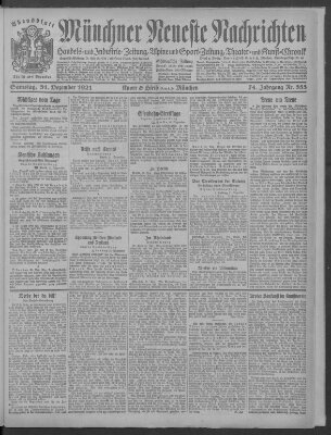 Münchner neueste Nachrichten Samstag 31. Dezember 1921