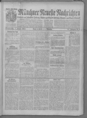 Münchner neueste Nachrichten Donnerstag 3. Januar 1924