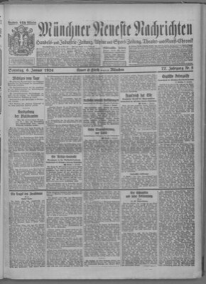 Münchner neueste Nachrichten Sonntag 6. Januar 1924