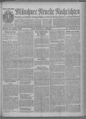 Münchner neueste Nachrichten Montag 14. Januar 1924