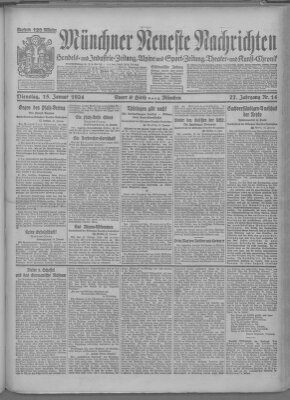 Münchner neueste Nachrichten Dienstag 15. Januar 1924