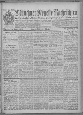 Münchner neueste Nachrichten Mittwoch 16. Januar 1924