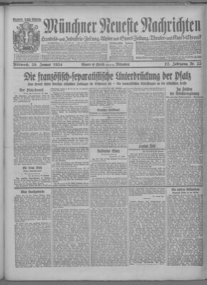 Münchner neueste Nachrichten Mittwoch 23. Januar 1924