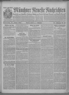 Münchner neueste Nachrichten Donnerstag 24. Januar 1924