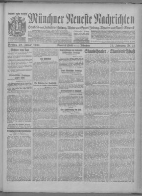 Münchner neueste Nachrichten Montag 28. Januar 1924