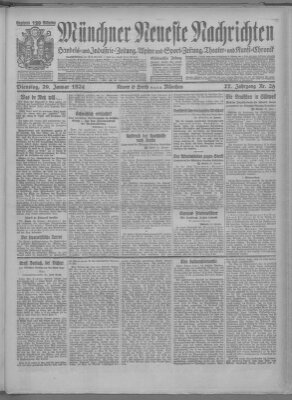 Münchner neueste Nachrichten Dienstag 29. Januar 1924