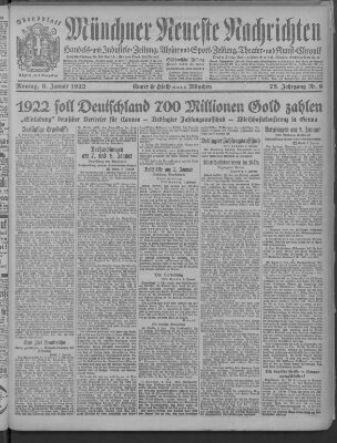 Münchner neueste Nachrichten Montag 9. Januar 1922