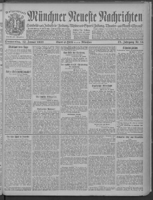 Münchner neueste Nachrichten Donnerstag 12. Januar 1922