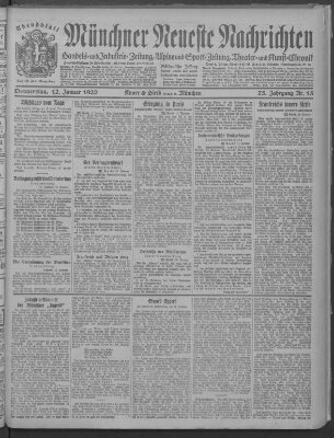 Münchner neueste Nachrichten Donnerstag 12. Januar 1922