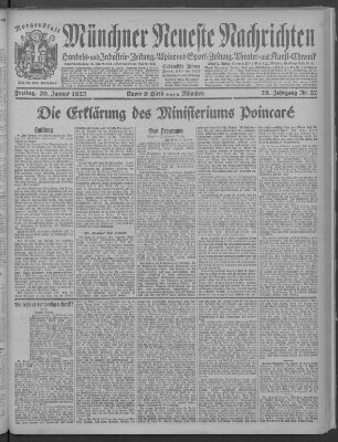 Münchner neueste Nachrichten Freitag 20. Januar 1922