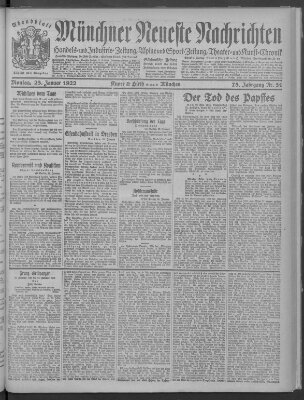 Münchner neueste Nachrichten Montag 23. Januar 1922