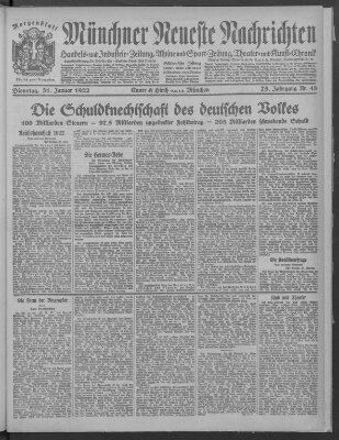 Münchner neueste Nachrichten Dienstag 31. Januar 1922