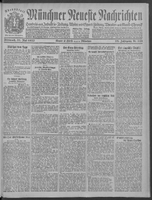 Münchner neueste Nachrichten Mittwoch 31. Mai 1922