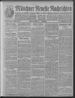 Münchner neueste Nachrichten Donnerstag 1. Juni 1922