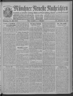 Münchner neueste Nachrichten Dienstag 13. Juni 1922