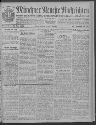 Münchner neueste Nachrichten Donnerstag 22. Juni 1922